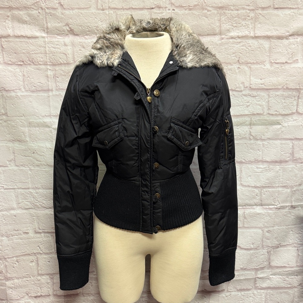 TWISTED HEART Black Fur-Trimmed Puffer Jacket